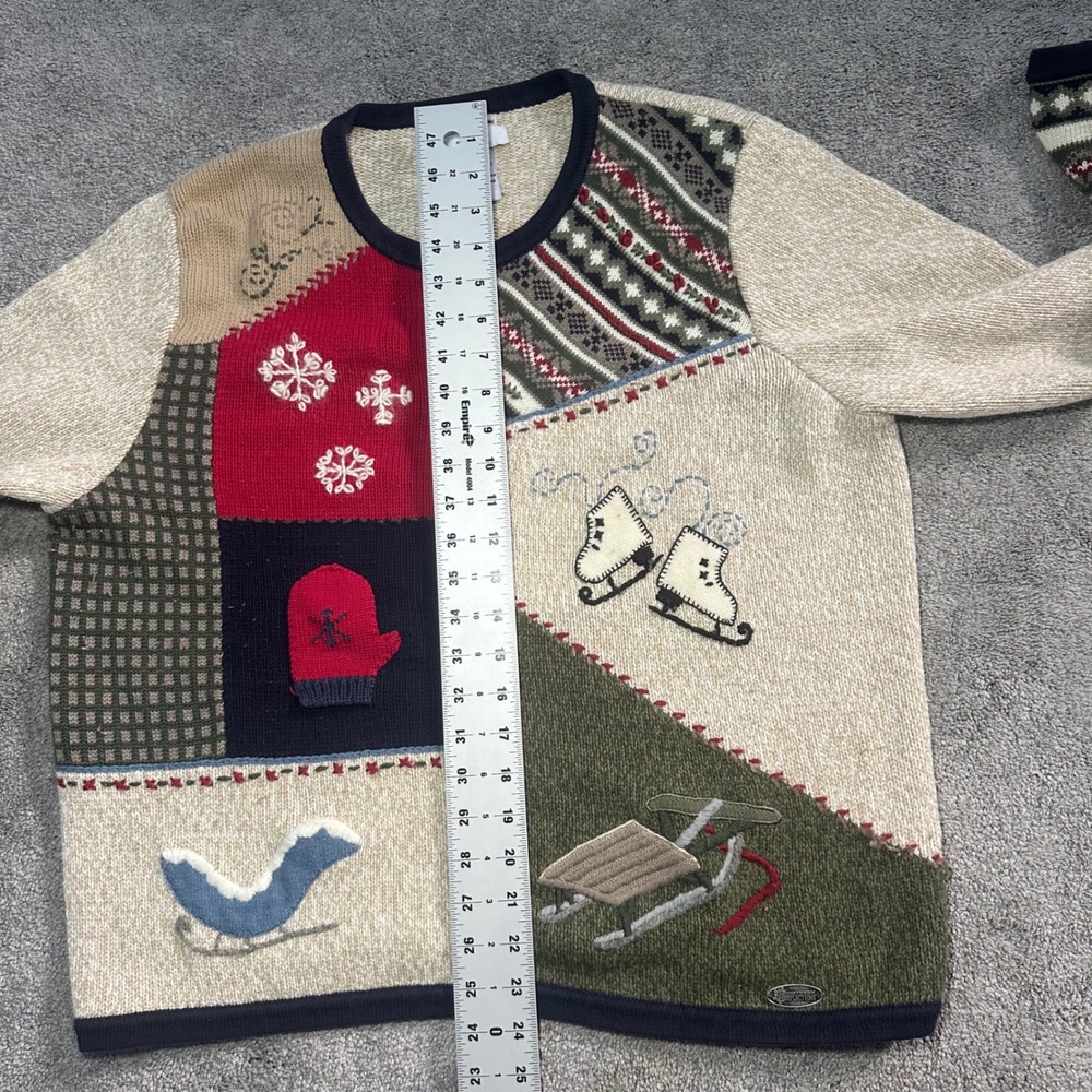 Northern Reflections Cardigan Sweater Womens L Large Multicolor Winter Patchwork - Picture 11 of 12